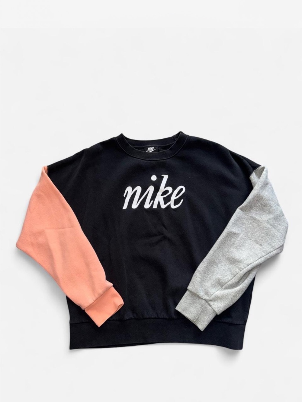 Nike Women’s Black Crewneck Sweatshirt with Pink and Gray Sleeves